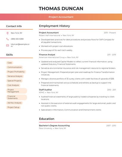 Project Accountant Resume