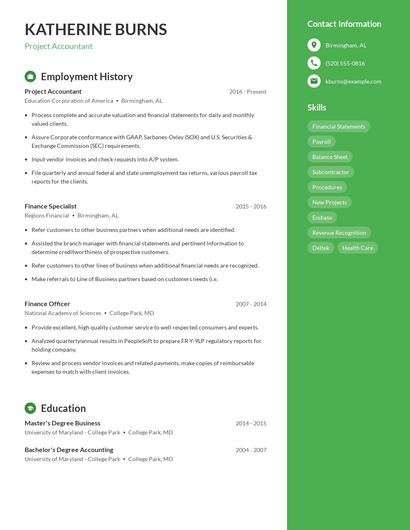 Project Accountant Resume