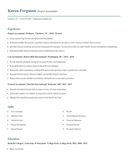 Project Accountant Resume