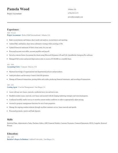Project Accountant Resume