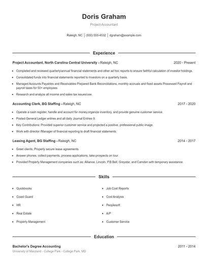 Project Accountant Resume