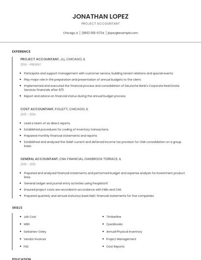 Project Accountant Resume