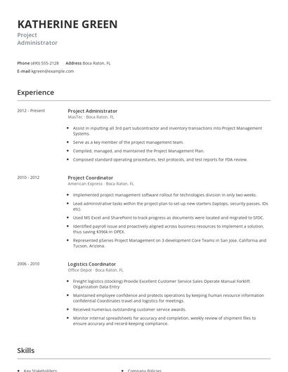 Project Administrator Resume