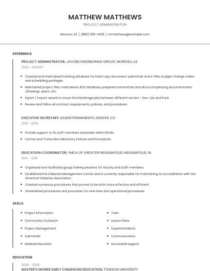 Project Administrator Resume