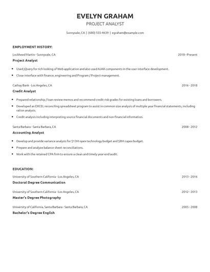 Project Analyst Resume