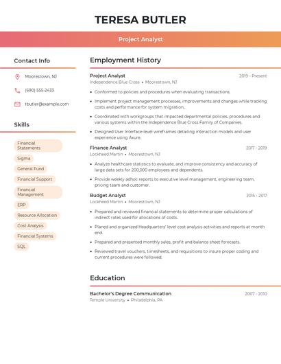 Project Analyst Resume