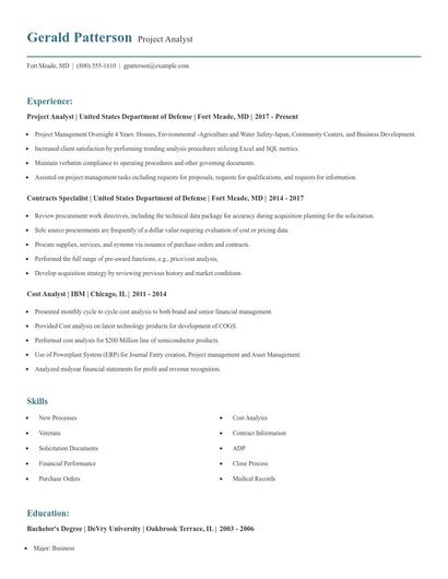 Project Analyst Resume