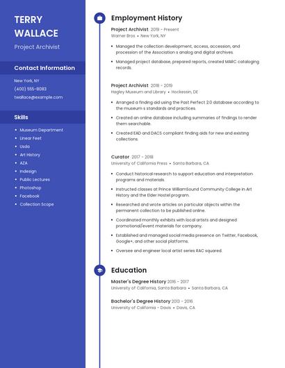 Project Archivist Resume