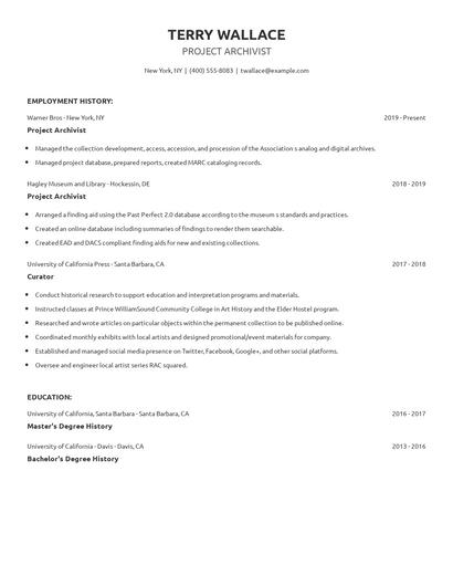 Project Archivist Resume