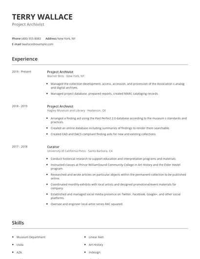 Project Archivist Resume