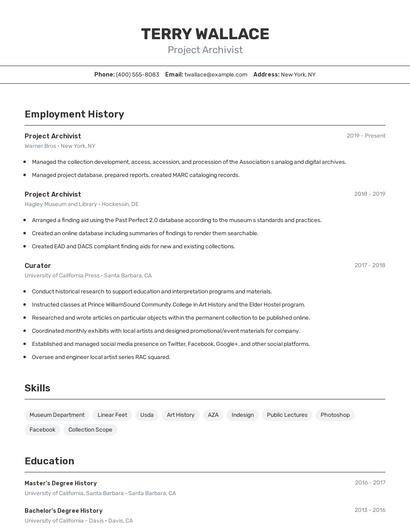 Project Archivist Resume