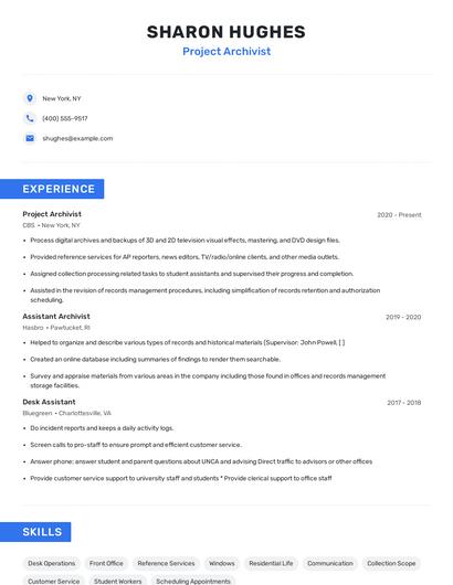Project Archivist Resume