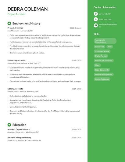 Project Archivist Resume