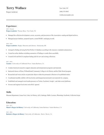 Project Archivist Resume