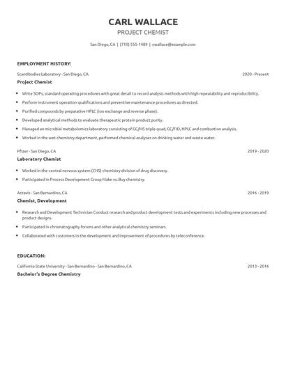 Project Chemist Resume