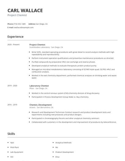 Project Chemist Resume