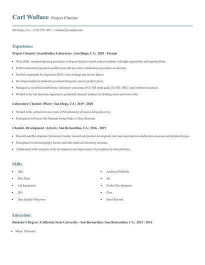 Project Chemist Resume