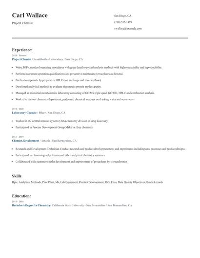 Project Chemist Resume