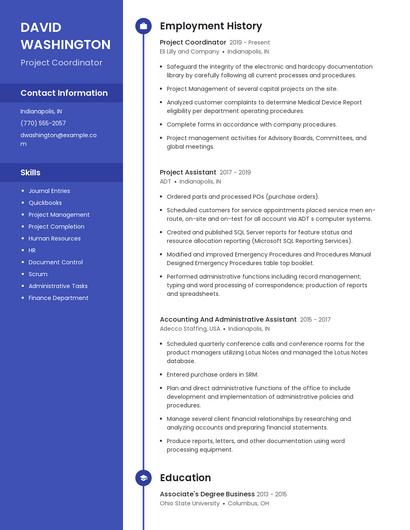 Project Coordinator Resume