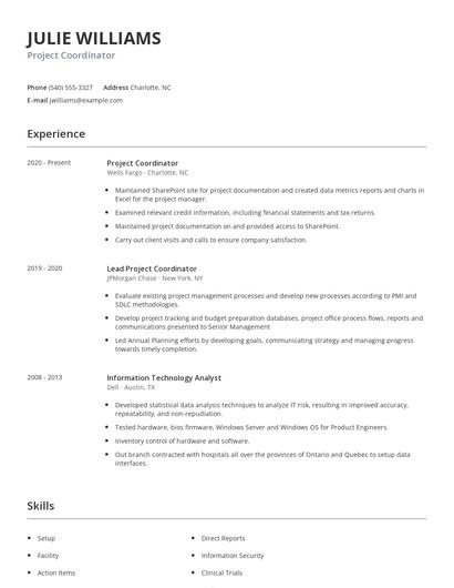 Project Coordinator Resume