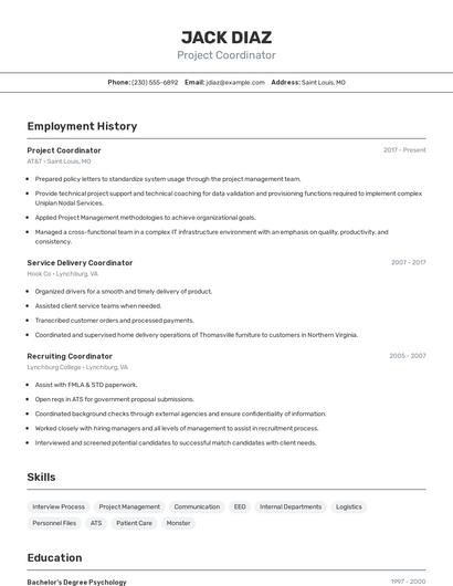 Project Coordinator Resume