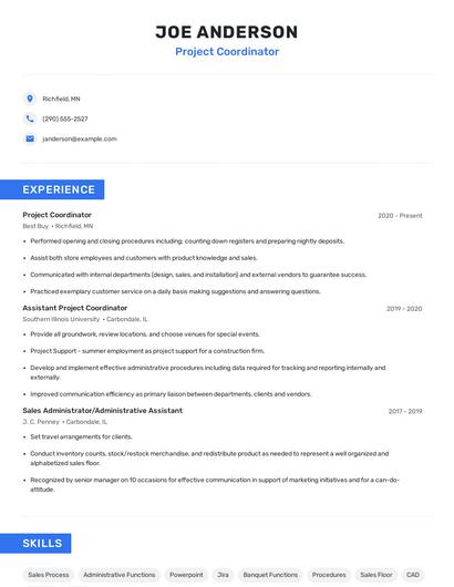 Project Coordinator Resume