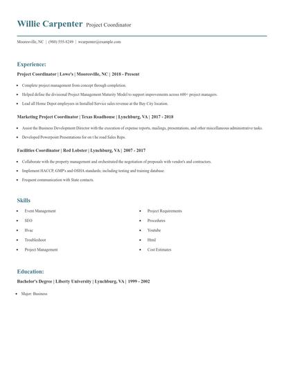 Project Coordinator Resume