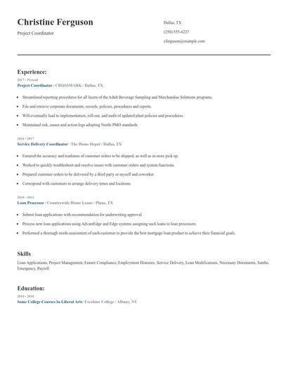 Project Coordinator Resume