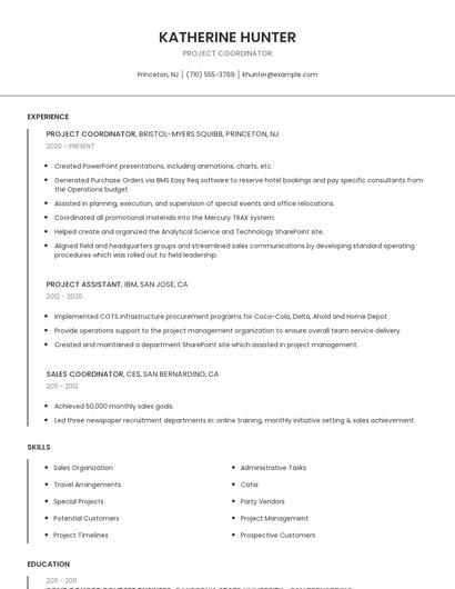 Project Coordinator Resume