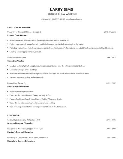 Project Crew Worker Resume