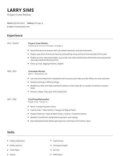 Project Crew Worker Resume