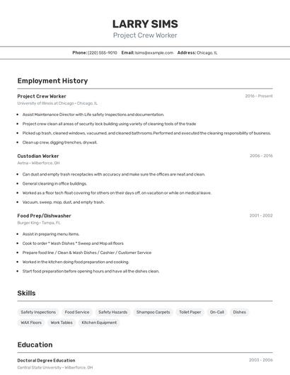 Project Crew Worker Resume