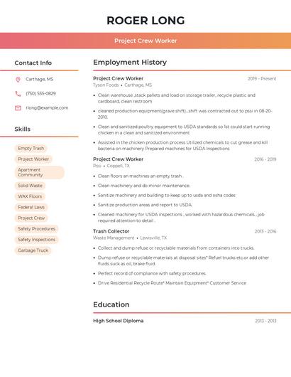 Project Crew Worker Resume