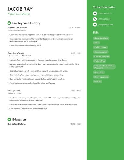 Project Crew Worker Resume