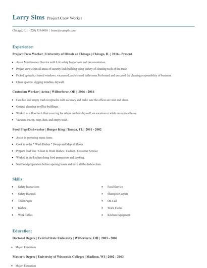 Project Crew Worker Resume