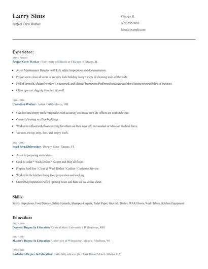 Project Crew Worker Resume