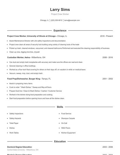 Project Crew Worker Resume