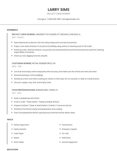 Project Crew Worker Resume