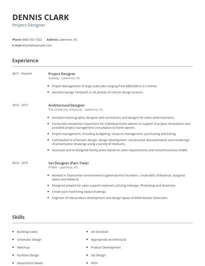 Project Designer Resume