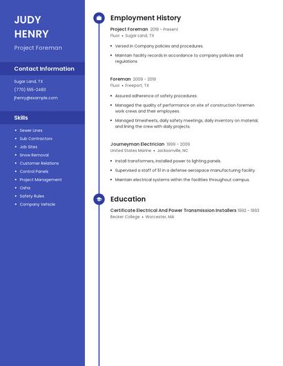 Project Foreman Resume