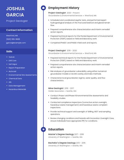 Project Geologist Resume