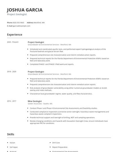 Project Geologist Resume