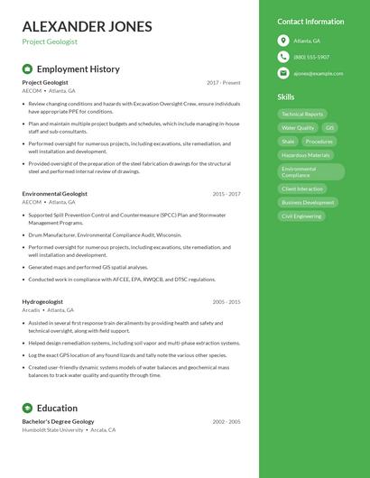 Project Geologist Resume