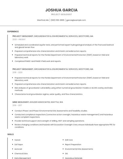 Project Geologist Resume