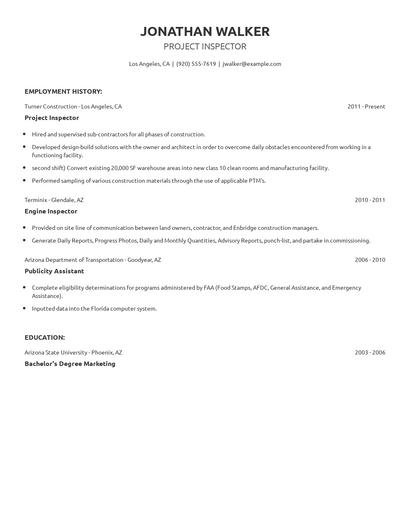 Project Inspector Resume
