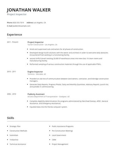 Project Inspector Resume