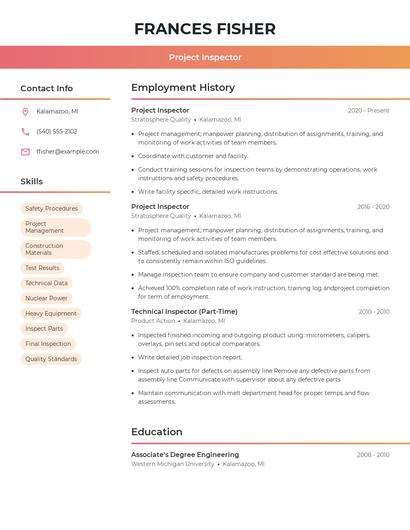 Project Inspector Resume