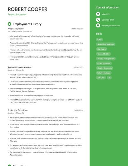 Project Inspector Resume