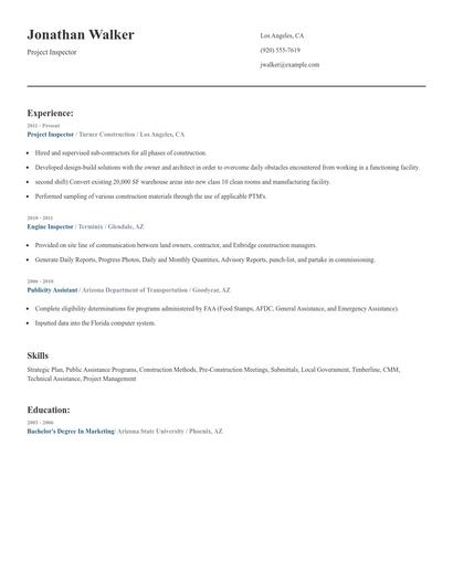 Project Inspector Resume