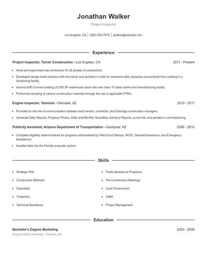 Project Inspector Resume